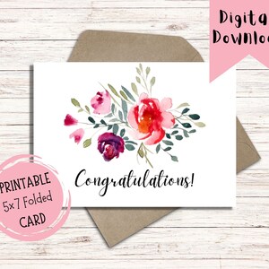 Floral Congratulations Printable Cards | Congratulations Digital Cards | Wedding Congratulations Printable Card | Watercolor Congratulations