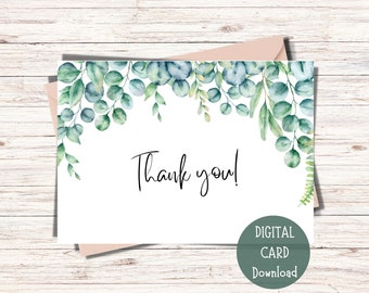 Greenery Thank You Card: Printable Floral Bouquet (Digital Download)