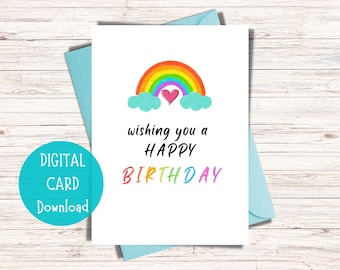 Rainbow Happy Birthday Card, Colorful Printable Card (Digital Download)