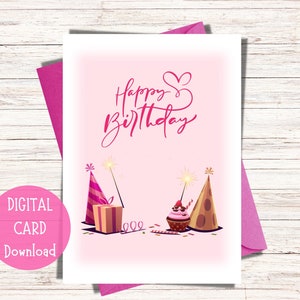 Druckbare Geburtstagskarte, druckbare Karte, digitaler Download, digitale Geburtstagskarte, rosa Geburtstagskarte, alles Gute zum Geburtstagskarte, Digitaldruck