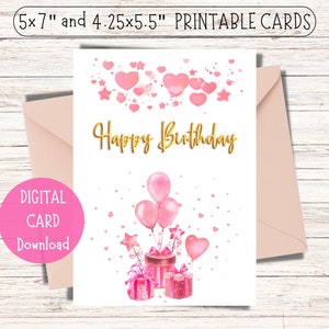 Pink Balloons Birthday Card: Printable PDF (5x7 & 4.25x5.5)