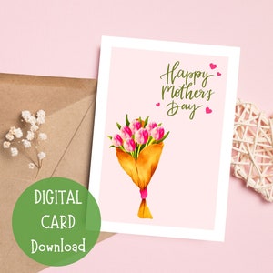 Tarjeta imprimible para el Día de la Madre, Tarjeta digital para el Día de la Madre, Tarjeta con ramo de flores para el Día de la Madre, Descarga digital instantánea