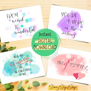 Printable Encouragement Postcards, Postcard Set, Friendship Postcards Instant Download, Positive Inspirational Postcards, Motivational Cards