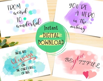 Inspirational Postcard Set: Encouragement Cards, Positive Quotes (Digital Download)
