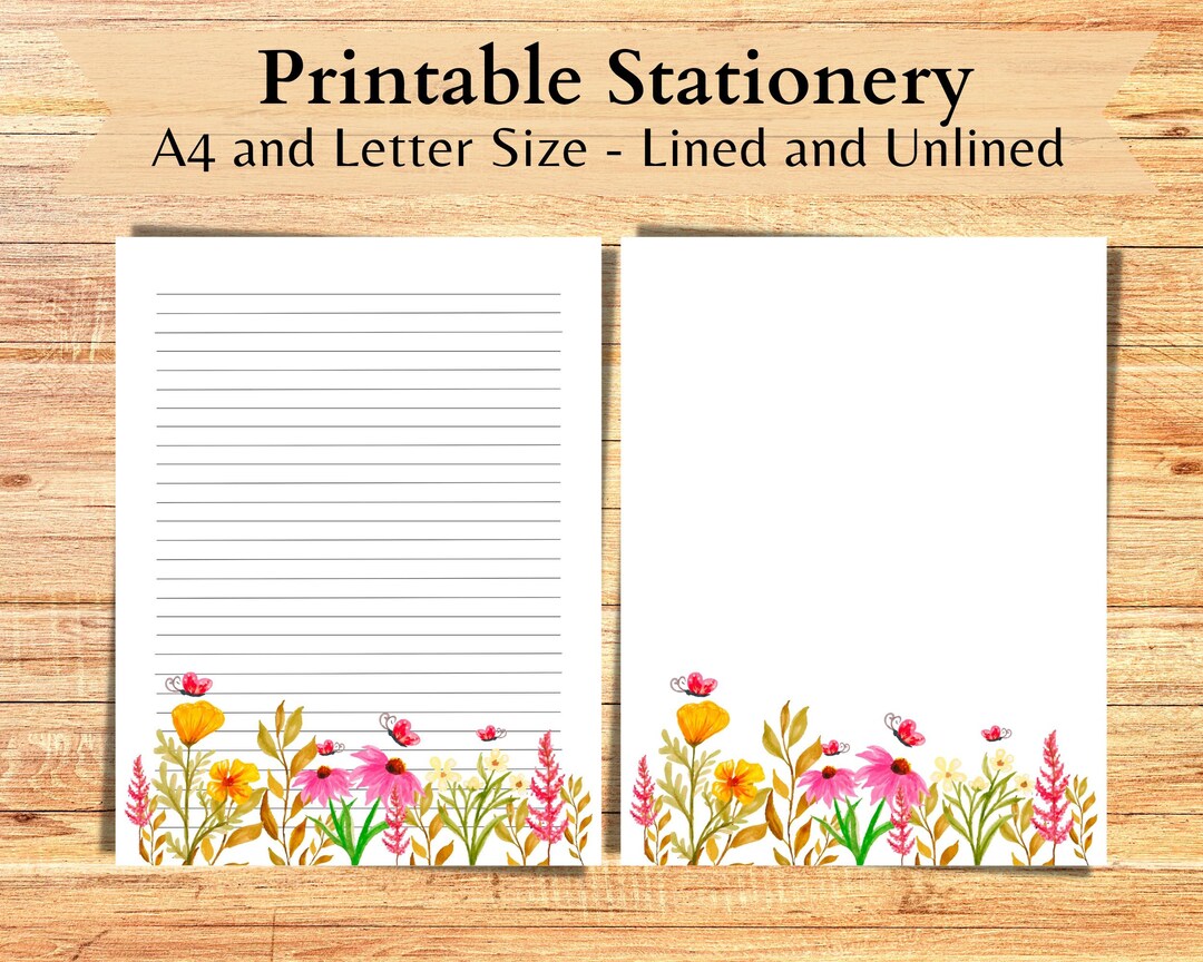 Floral Lined Paper, Floral Blank Paper, Digital Download Writing Paper ...