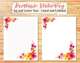 Floral Stationery Paper: Lined & Blank, Printable Bouquet Design (Digital Download)