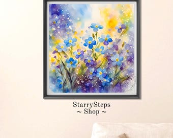 Forget-me-not Flowers In The Forest: Instant Download JPG and PNG Files