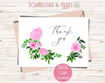 Pink Roses Thank You Card: Printable Floral Design (Digital Download)