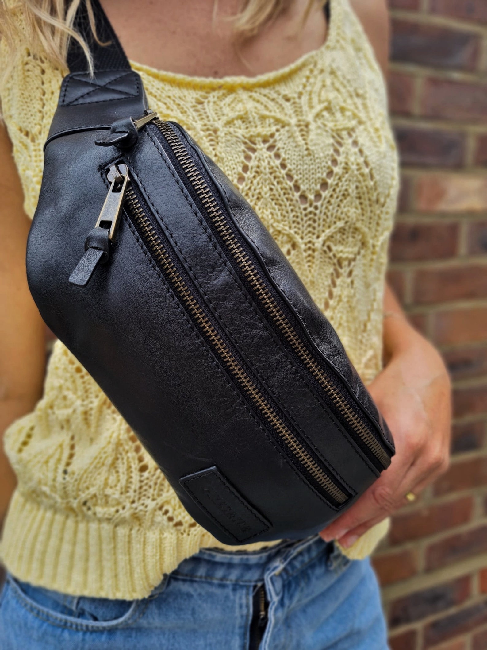 Women's Bum Bag Made From Handcrafted Genuine Black Etsy UK
