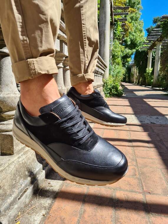 Trainers Made From Handcrafted Genuine Black Full grain Leather Suede Etsy Canada