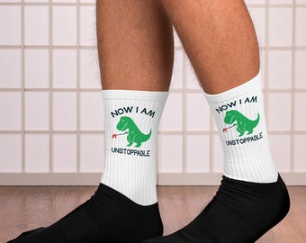Funny Dinosaur Socks with Sayings T-Rex Graphic Dino Socks Cute Gift Now I Am Unstoppable Quote