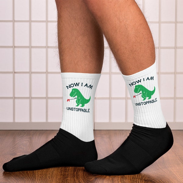 Funny Dinosaur Socks with Sayings T-Rex Graphic Dino Socks Cute Gift Now I Am Unstoppable Quote