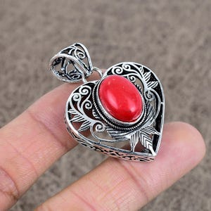 Rode koraalhanger, 925 sterlingzilveren sieraden, rode koraal edelsteen, hanger voor moeder, boho-sieraden, cadeau voor liefde, kerstcadeau