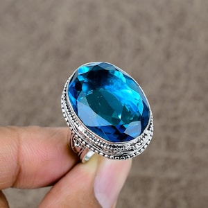 Indicolite Blue Tourmaline Ring, Blue Gemstone Ring, Silver 925 Ring, Sterling Silver Ring, Ring For Mother, Wedding Anniversary Gift, Ring