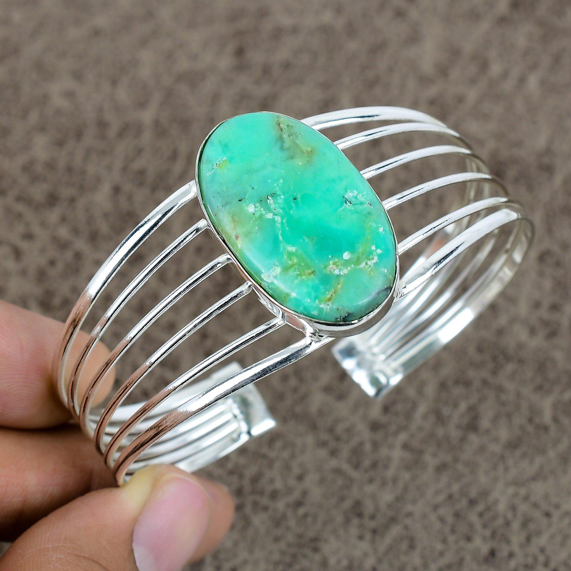 Chrysoprase Turquoise Bangle: Sterling Silver Cuff Bracelet - Etsy