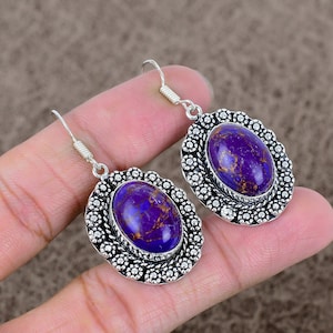Purple Copper Turquoise Earring, 925 Sterling Silver Jewelry, Silver Earrings, Dangle Celestial Earring, Gift For Girlfriend, Women Wear