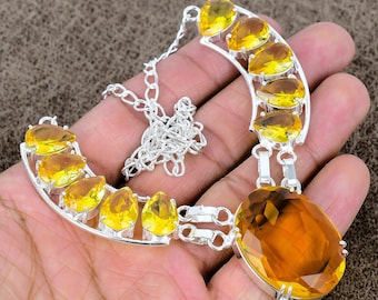 Elegante citrienketting: 925 sterlingzilver, gele edelsteen