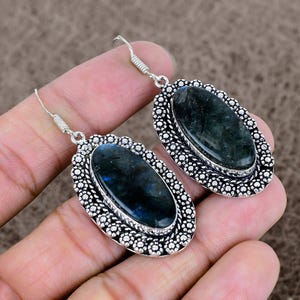 Natural Labradorite Earring, 925 Sterling Silver Jewelry, Silver Earrings, Unique Celestial Earring, Gift For Anniversary, Women Gift