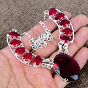 Garnet Gemstone Necklace, 925 Sterling Silver Necklace, Red Necklace, Statement Jewelry, Necklace For Mother&#39;s day, Gift For Girlfriend