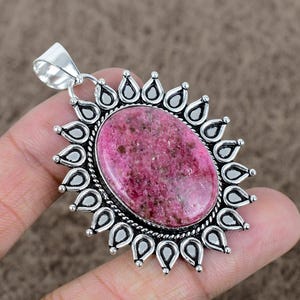 Natural Rhodonite Gemstone Pendant, 925 Sterling Silver Pendant,  Designer Unique Pink Pendant, Gift For Pendant, Pendant For Her