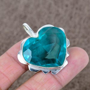 Aqua Apatite Heart Pendant: 925 Sterling Silver Blue Gemstone