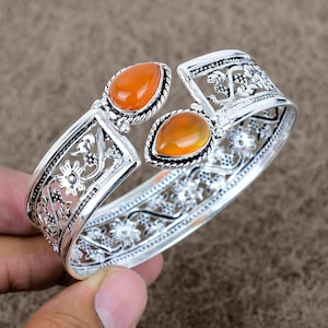Carnelian Gemstone Bangle, Cuff, Dainty Bangle, 925 Sterling Silver Bangle, Adjustable Bracelet, Jewlery For Anniversary, Gift For Love