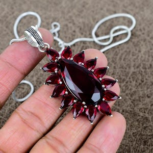 Garnet Gemstone Necklace 925 Sterling Necklace Silver Garnet Necklace Pendant Gift For Her Necklace Silver Jewelry Necklace For Love