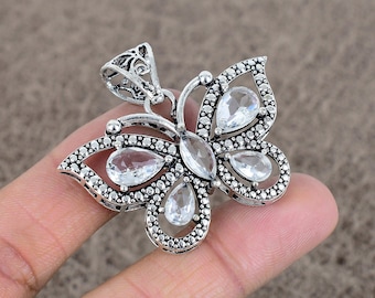 Colgante de mariposa de topacio blanco: collar de plata de ley 925