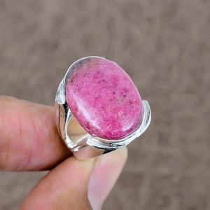 Rhodonite Gemstone Ring: Sterling Silver Artisan Boho Jewelry