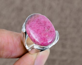 Rhodonite Gemstone Ring: Sterling Silver Artisan Boho Jewelry