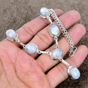 Regenbogen Mondstein Halskette: Sterling Silber Edelstein, 45 cm Kette