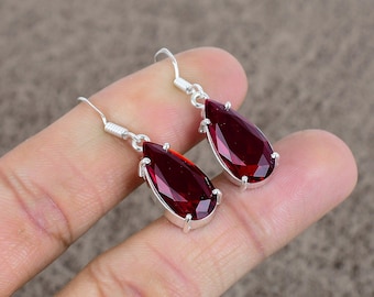 Sterling Silver Garnet Drop Earrings: Pear Gemstone Jewelry