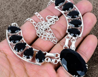 Black Onyx Sterling Silver Necklace: Handmade Gemstone Pendant