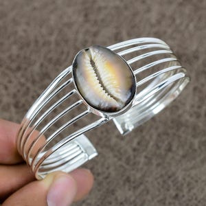 Cowrie Shell Sterling Silver Bracelet - Adjustable Bangle