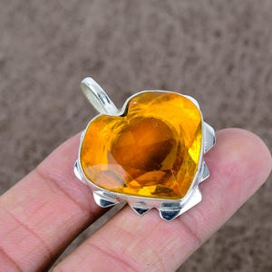 Dainty Citrine Heart Pendant: 925 Sterling Silver Valentine&#39;s Gift