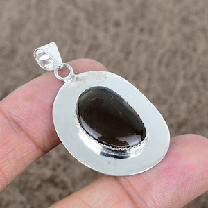 Smoky Quartz Sterling Silver Pendant: Handmade Dainty 925 Silver