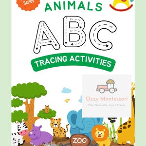 26 Atividades de rastreamento de letras - Série de letras maiúsculas - Folha de exercícios de rastreamento de letras de animais ABC - Aprendendo letras de animais
