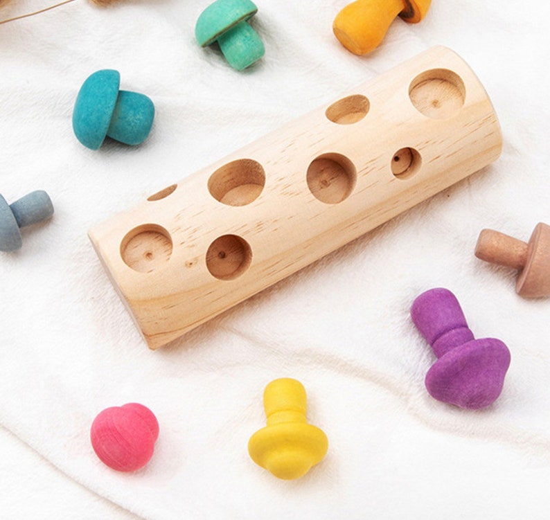 PERSONALIZED Mushroom Picking Log Game, Montessori Educational Wooden Toy image 3