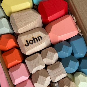 Piedras de madera apilables y equilibradas PERSONALIZADAS, 36 piezas de rocas de madera, bloques de construcción para clasificar y apilar, bloques Tumi Ishi