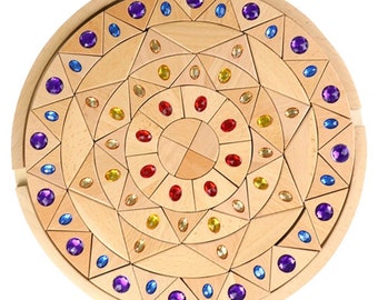 PERSONALIZED Wooden Rainbow Mandala Gem Blocks | Montessori Early Education Toy