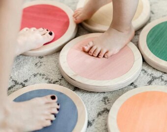 Non Slip and Non Toxic Baltic Birch Wood Set of 6 Balance and Imagination Kids Stepping Stones for Promoting Coordination ELPEBBLE Stepping Stones for Kids Strength The Floor is Lava Game