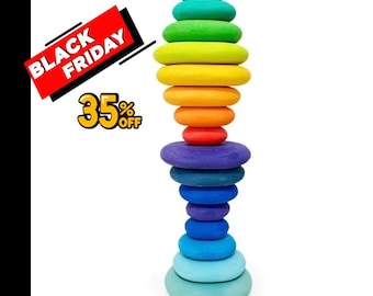 16-Piece Wooden Pebble Stones – Montessori Loose Parts – Sensory Play Rocks – Color Sorting & Stacking Toys – Natural Waldorf Toy