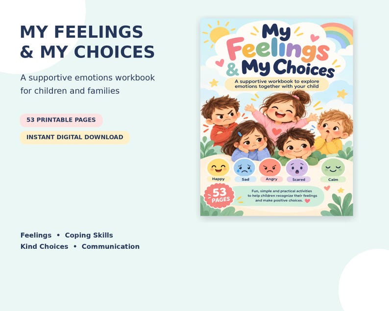 My Feelings My Choices | 53-page Social Emotional Learning Workbook for ...