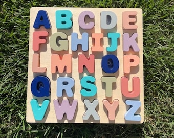 PERSONALIZED Two Puzzle SET | Wooden Alphabet Puzzle | Shape Puzzle | Montessori Puzzles | Toddler Gift | Preschool Educational Blocks