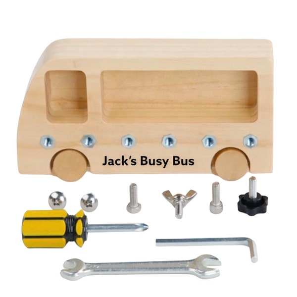 Personalized Montessori Busy Bus Board Toy | Screw Board | Montessori Practical Life Materials | Educational Wooden Toy | Over 3 Years