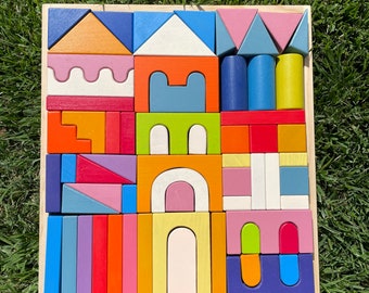 XL Castle Building Set | 64 Piece Great Block Set Castle | Montessori Open-Ended Wooden Stacking Toy | Art Building Block