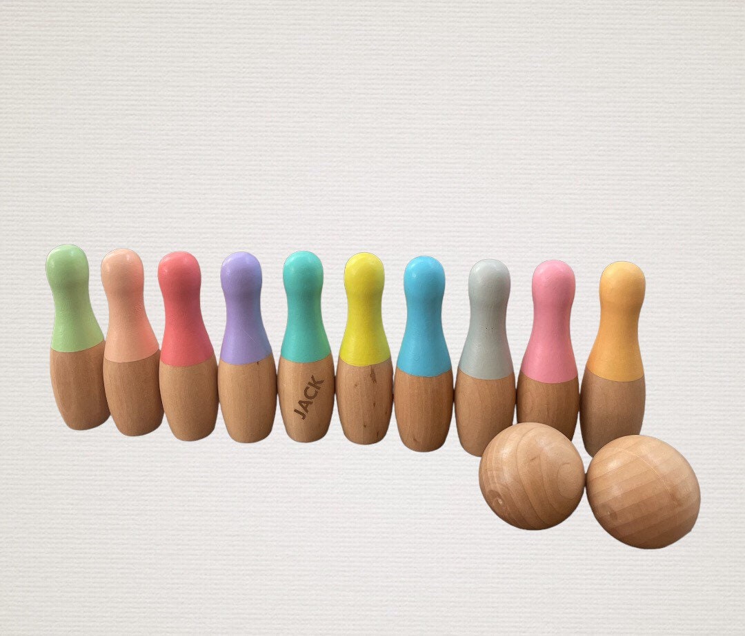 Personalized Wooden Bowling Set 12pcs Wooden Bowling Pins Montessori