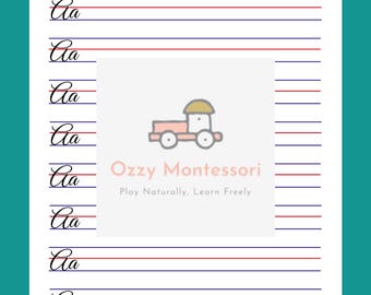 Cursive Writing Alphabet Worksheet in Blue Green White Style - DIGITAL - PRINTABLE - 26 PAGES