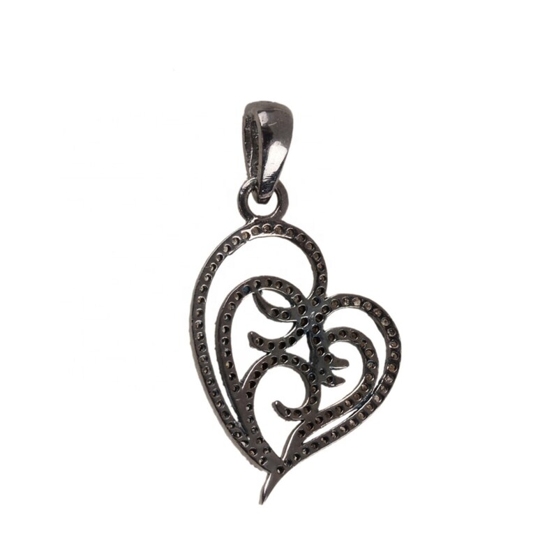 Pave Diamond 0.85 Cts Heart Design Pendant 925 sterling silver Jewelry Gems Trade Mart