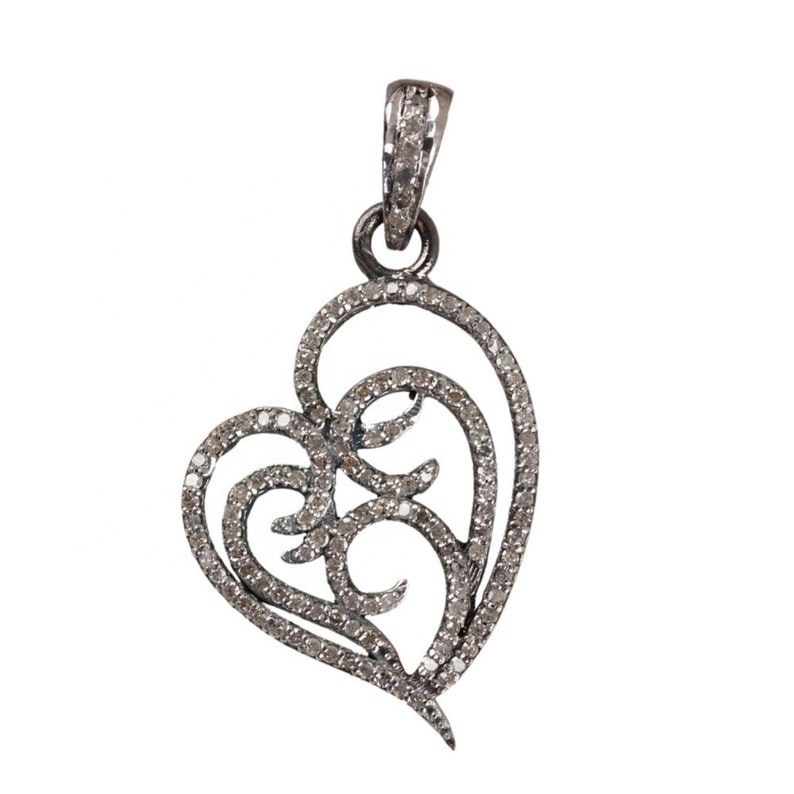 Pave Diamond 0.85 Cts Heart Design Pendant 925 sterling silver Jewelry Gems Trade Mart
